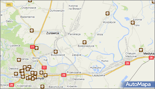 mapa Bolestraszyce, Bolestraszyce na mapie Targeo