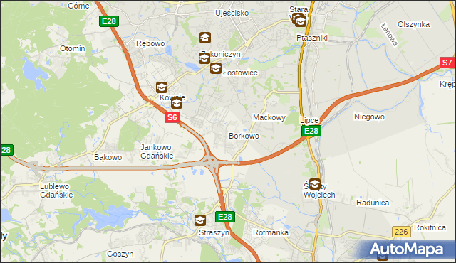 mapa Borkowo gmina Pruszcz Gdański, Borkowo gmina Pruszcz Gdański na mapie Targeo