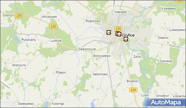 mapa Borzyszewo gmina Gryfice, Borzyszewo gmina Gryfice na mapie Targeo