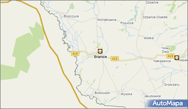 mapa Branice powiat głubczycki, Branice powiat głubczycki na mapie Targeo