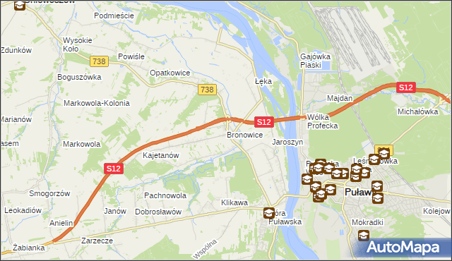 mapa Bronowice gmina Puławy, Bronowice gmina Puławy na mapie Targeo