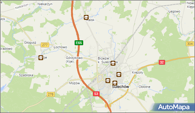 mapa Brzezie k. Sulechowa, Brzezie k. Sulechowa na mapie Targeo