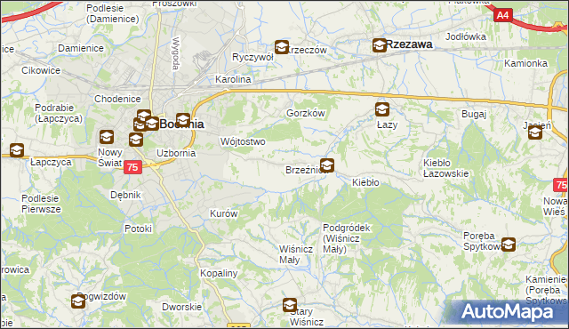 mapa Brzeźnica gmina Bochnia, Brzeźnica gmina Bochnia na mapie Targeo