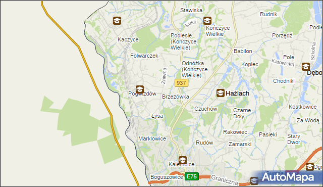 mapa Brzezówka gmina Hażlach, Brzezówka gmina Hażlach na mapie Targeo
