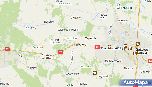 mapa Brzozów gmina Sokołów Podlaski, Brzozów gmina Sokołów Podlaski na mapie Targeo