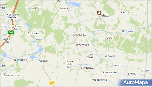 mapa Brzozówka gmina Cielądz, Brzozówka gmina Cielądz na mapie Targeo