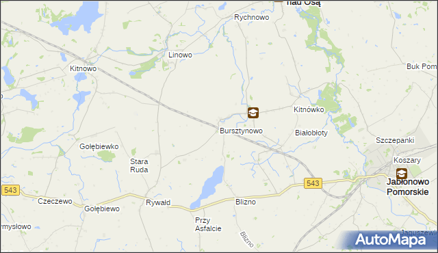 mapa Bursztynowo gmina Świecie nad Osą, Bursztynowo gmina Świecie nad Osą na mapie Targeo