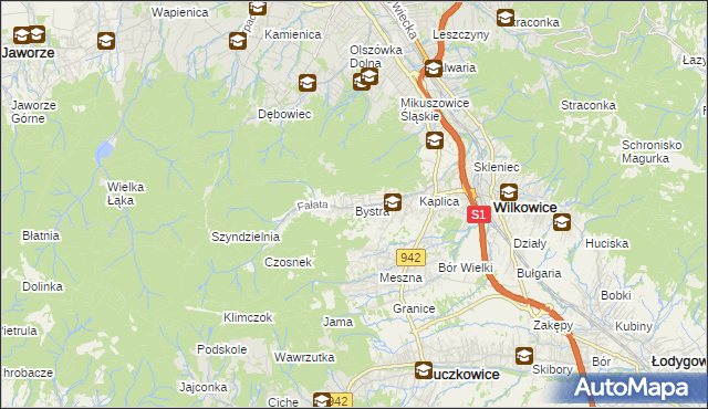 mapa Bystra gmina Wilkowice, Bystra gmina Wilkowice na mapie Targeo