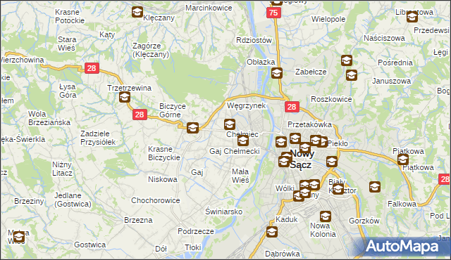 mapa Chełmiec powiat nowosądecki, Chełmiec powiat nowosądecki na mapie Targeo