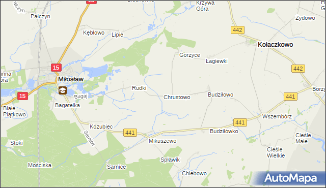 mapa Chrustowo gmina Miłosław, Chrustowo gmina Miłosław na mapie Targeo