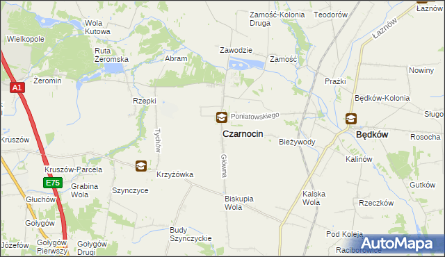 mapa Czarnocin powiat piotrkowski, Czarnocin powiat piotrkowski na mapie Targeo