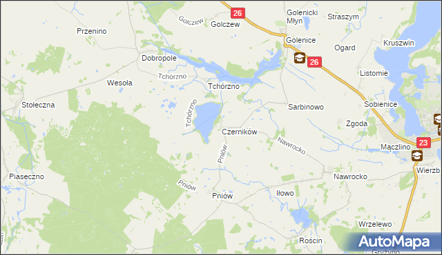 mapa Czerników gmina Myślibórz, Czerników gmina Myślibórz na mapie Targeo