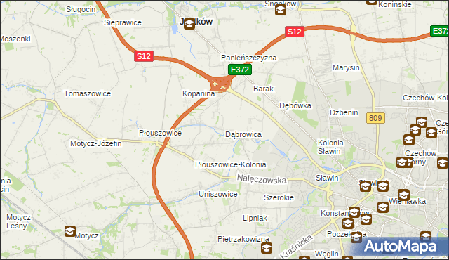 mapa Dąbrowica gmina Jastków, Dąbrowica gmina Jastków na mapie Targeo