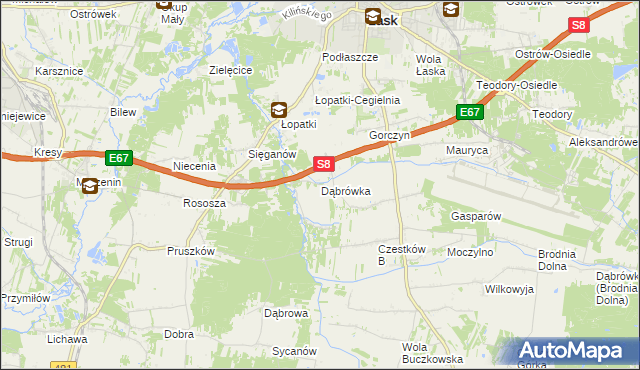 mapa Dąbrówka gmina Buczek, Dąbrówka gmina Buczek na mapie Targeo