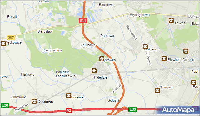mapa Dąbrówka gmina Dopiewo, Dąbrówka gmina Dopiewo na mapie Targeo