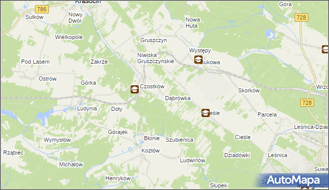 mapa Dąbrówka gmina Krasocin, Dąbrówka gmina Krasocin na mapie Targeo