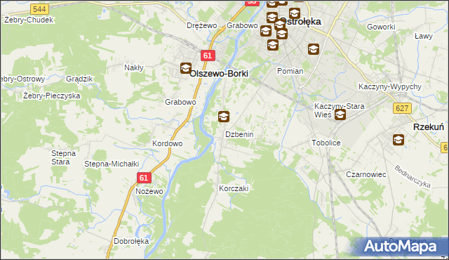 mapa Dzbenin gmina Rzekuń, Dzbenin gmina Rzekuń na mapie Targeo