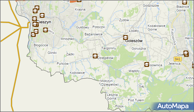 mapa Dzięgielów, Dzięgielów na mapie Targeo