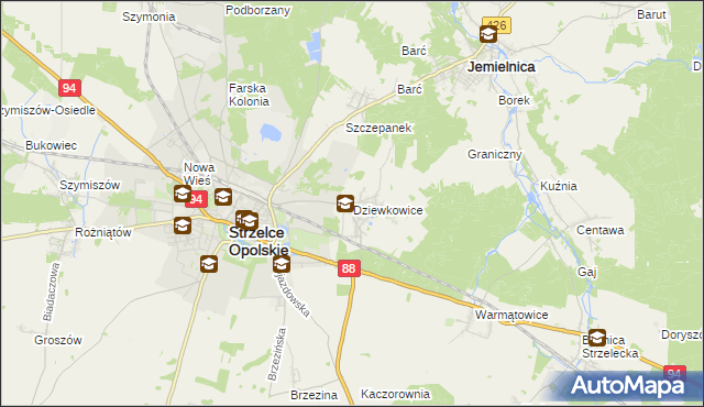 mapa Dziewkowice, Dziewkowice na mapie Targeo