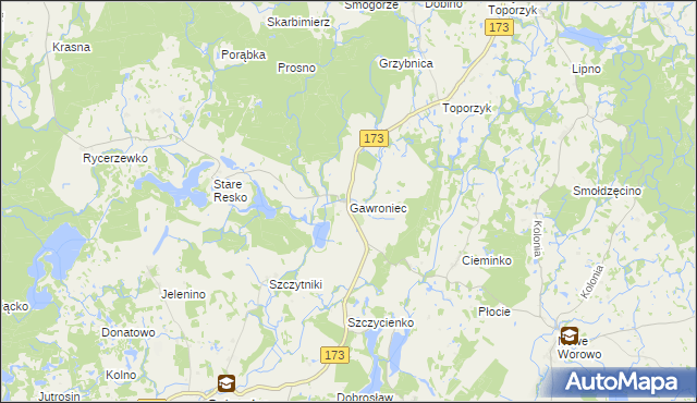 mapa Gawroniec gmina Połczyn-Zdrój, Gawroniec gmina Połczyn-Zdrój na mapie Targeo