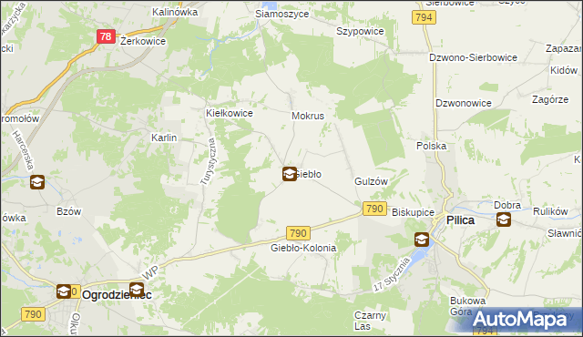 mapa Giebło, Giebło na mapie Targeo