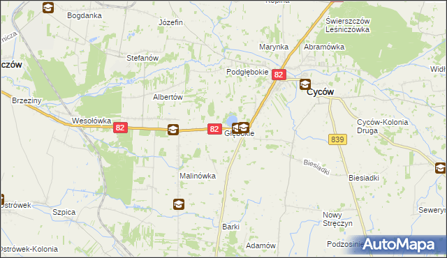 mapa Głębokie gmina Cyców, Głębokie gmina Cyców na mapie Targeo