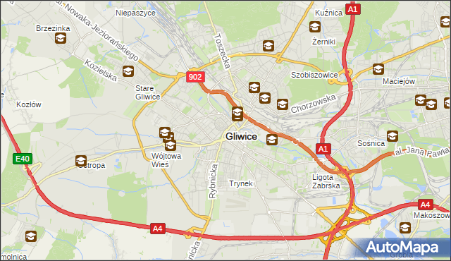 mapa Gliwic, Gliwice na mapie Targeo