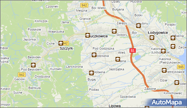 mapa Godziszka gmina Buczkowice, Godziszka gmina Buczkowice na mapie Targeo