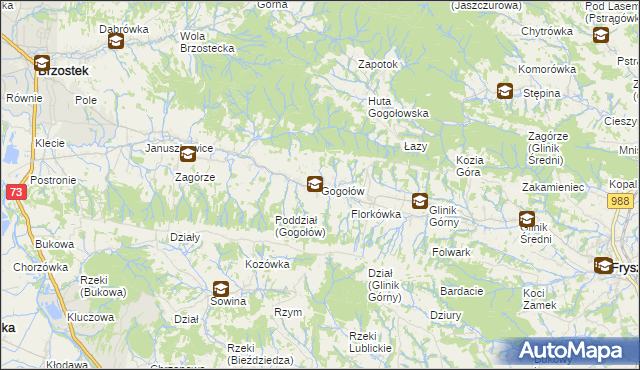 mapa Gogołów gmina Frysztak, Gogołów gmina Frysztak na mapie Targeo