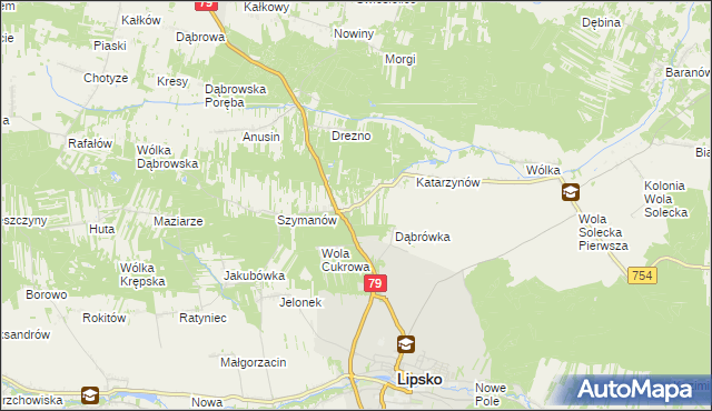 mapa Gołębiów gmina Lipsko, Gołębiów gmina Lipsko na mapie Targeo