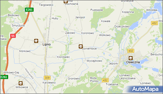 mapa Goniembice, Goniembice na mapie Targeo