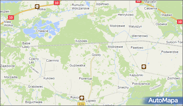 mapa Gozdy gmina Mochowo, Gozdy gmina Mochowo na mapie Targeo