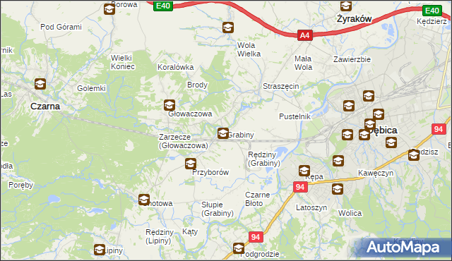 mapa Grabiny gmina Czarna, Grabiny gmina Czarna na mapie Targeo