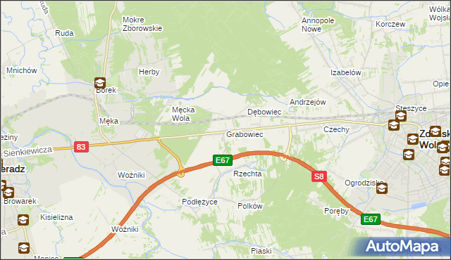 mapa Grabowiec gmina Sieradz, Grabowiec gmina Sieradz na mapie Targeo