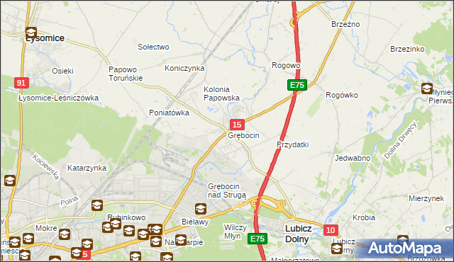 mapa Grębocin gmina Lubicz, Grębocin gmina Lubicz na mapie Targeo
