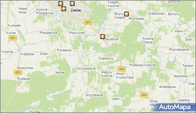 mapa Grębociny, Grębociny na mapie Targeo