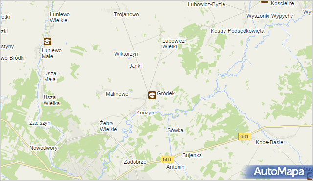 mapa Gródek gmina Klukowo, Gródek gmina Klukowo na mapie Targeo