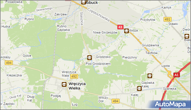 mapa Grodzisko gmina Wręczyca Wielka, Grodzisko gmina Wręczyca Wielka na mapie Targeo