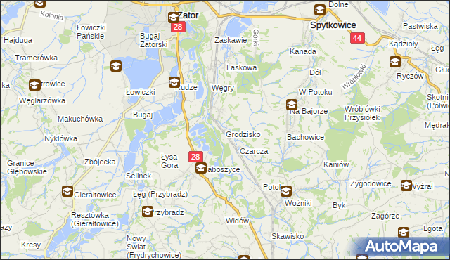 mapa Grodzisko gmina Zator, Grodzisko gmina Zator na mapie Targeo