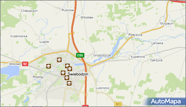 mapa Grodziszcze gmina Świebodzin, Grodziszcze gmina Świebodzin na mapie Targeo