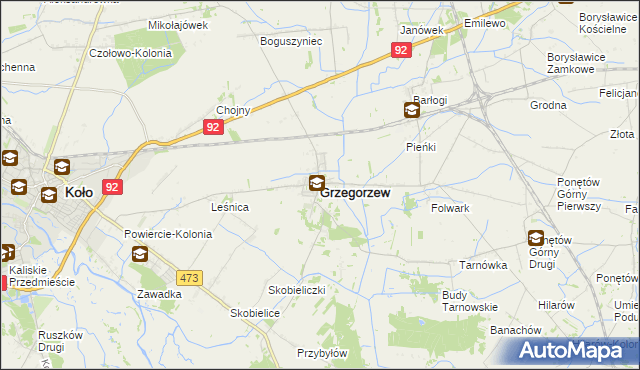 mapa Grzegorzew, Grzegorzew na mapie Targeo