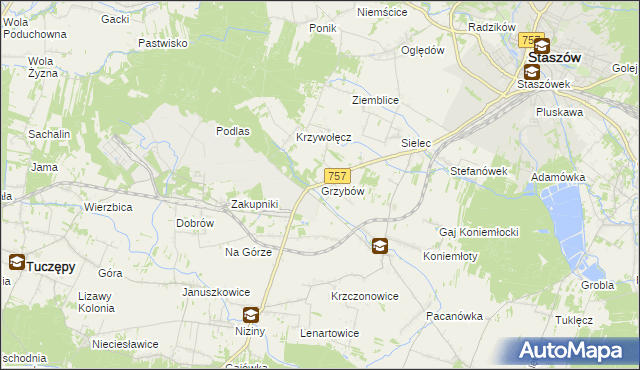 mapa Grzybów gmina Staszów, Grzybów gmina Staszów na mapie Targeo