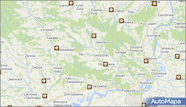 mapa Gwoździec gmina Zakliczyn, Gwoździec gmina Zakliczyn na mapie Targeo