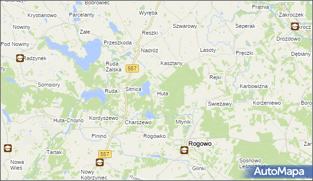 mapa Huta gmina Rogowo, Huta gmina Rogowo na mapie Targeo