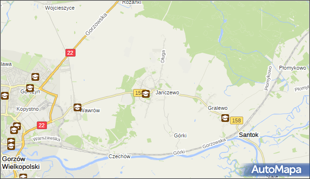 mapa Janczewo gmina Santok, Janczewo gmina Santok na mapie Targeo