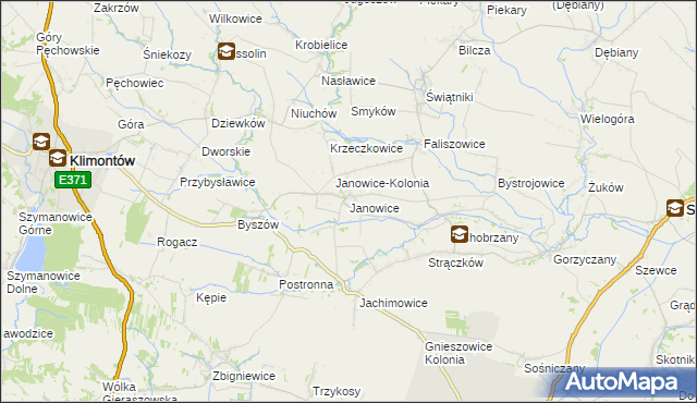 mapa Janowice gmina Samborzec, Janowice gmina Samborzec na mapie Targeo