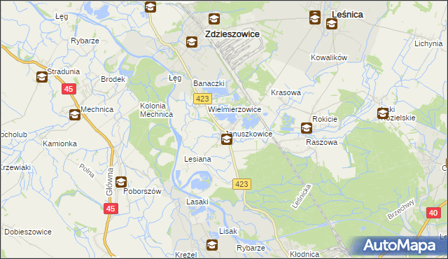 mapa Januszkowice gmina Zdzieszowice, Januszkowice gmina Zdzieszowice na mapie Targeo
