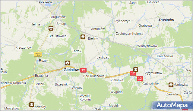 mapa Jastrząb gmina Gielniów, Jastrząb gmina Gielniów na mapie Targeo