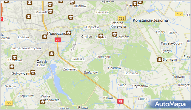 mapa Jastrzębie gmina Piaseczno, Jastrzębie gmina Piaseczno na mapie Targeo