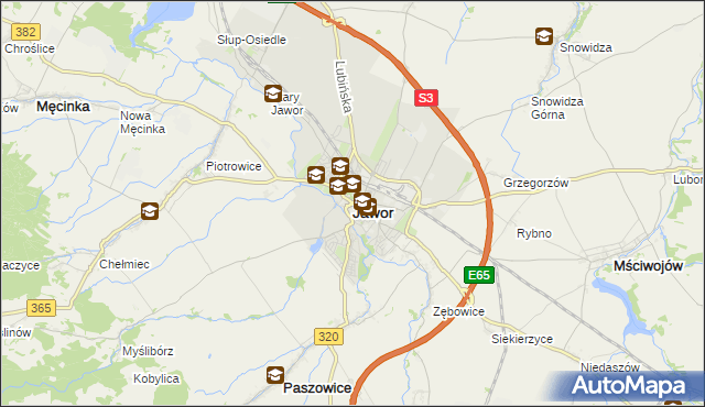 mapa Jawor, Jawor na mapie Targeo